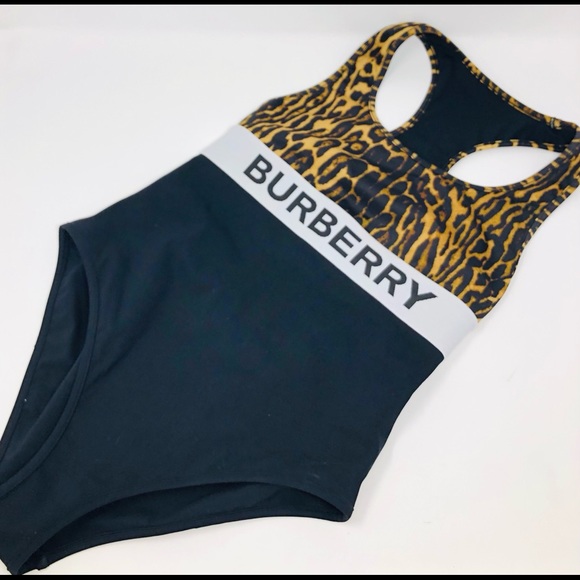 Burberry Sheld Leopard Print Logo Band Swimsuit - Picture 2 of 12